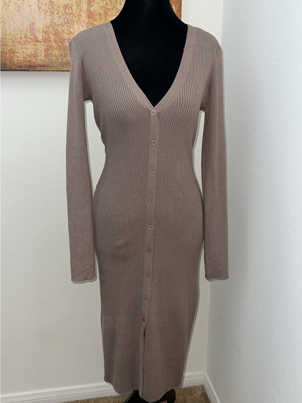 Forever 21 Ribbed Button-Front Midi Dress — Taupe